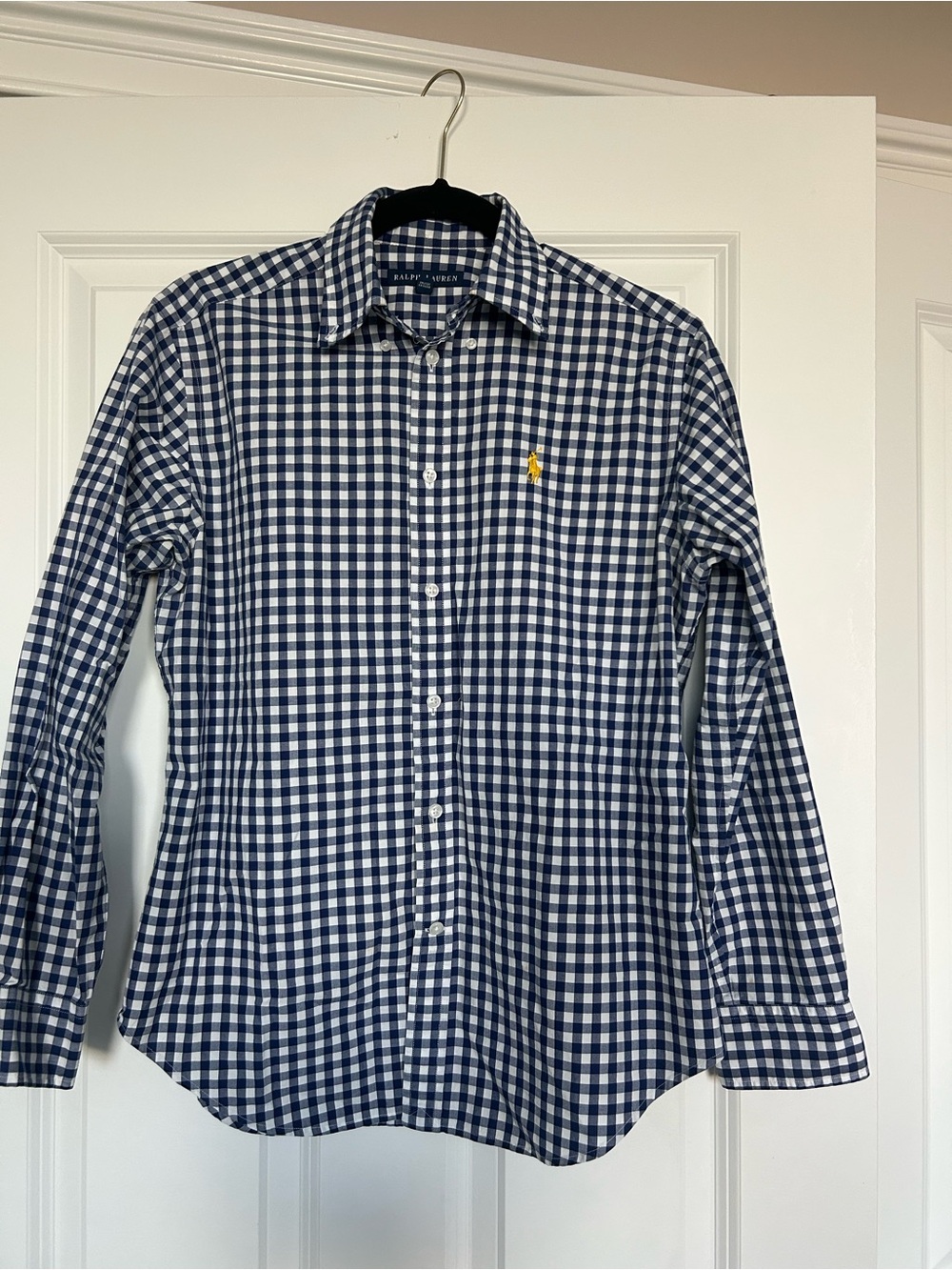 Ralph Lauren Navy and White Gingham Button-Up Shirt - Picture 2 of 8